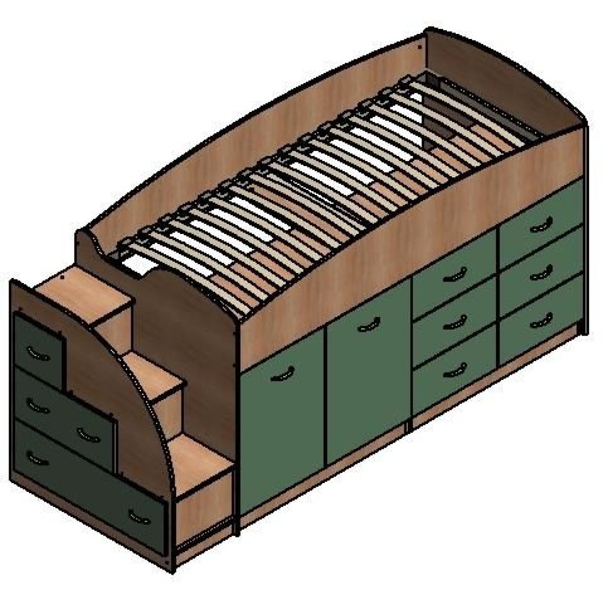 Кровать-чердак "Дюймовочка-4.1"  Дуб молочный/Салатовый | фото 2