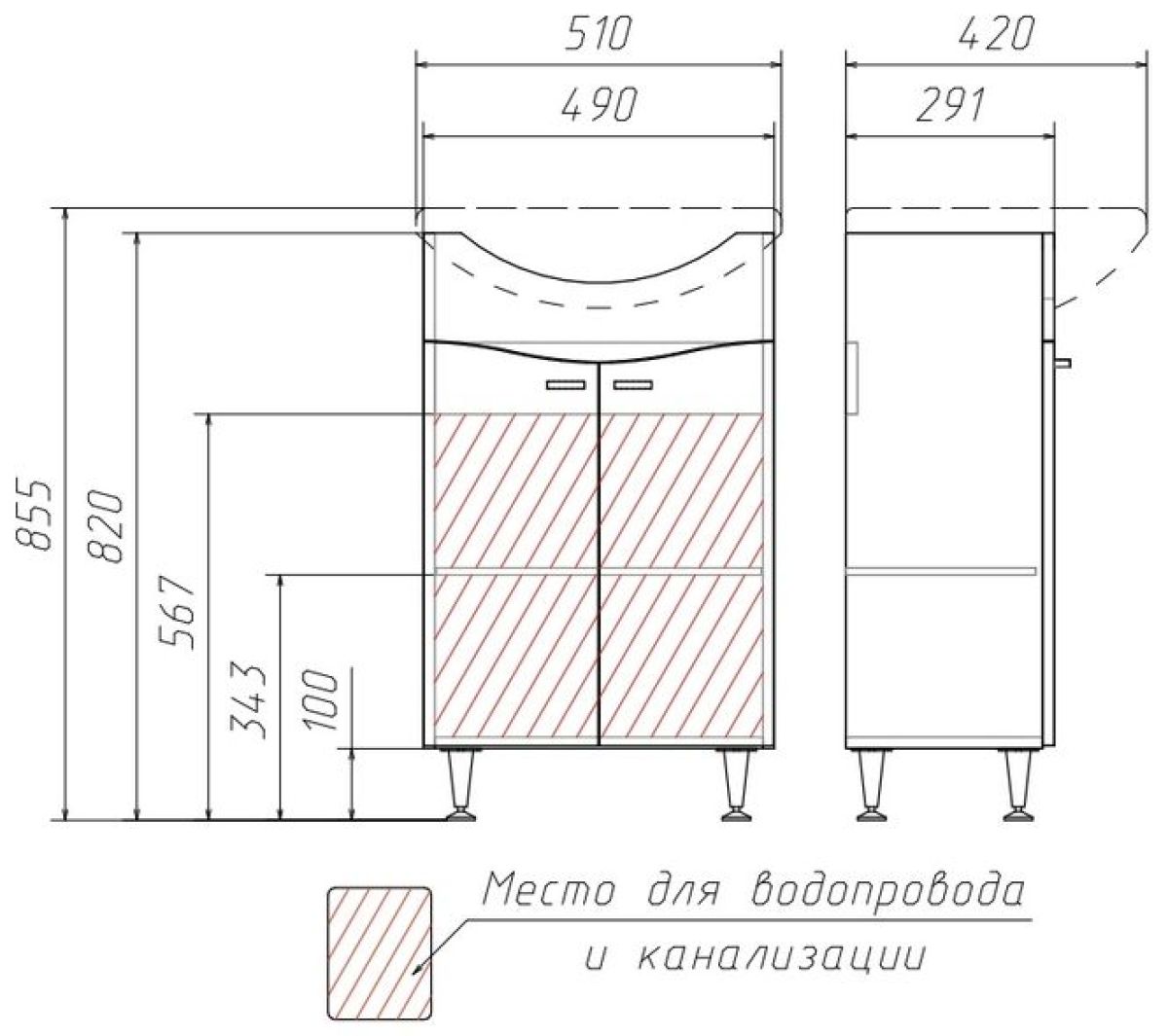 Тумба под умывальник Уют 50 Волна без ящика АЙСБЕРГ (DA1012T) | фото 3