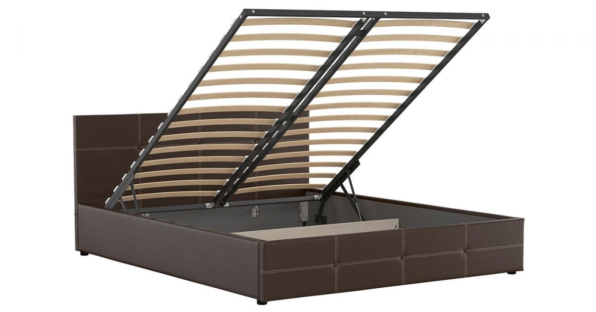 Кровать двойная Синди 160 + ортопед + ПМ + дно (арт. Марика 468 к/з (шоколад)) | фото 3