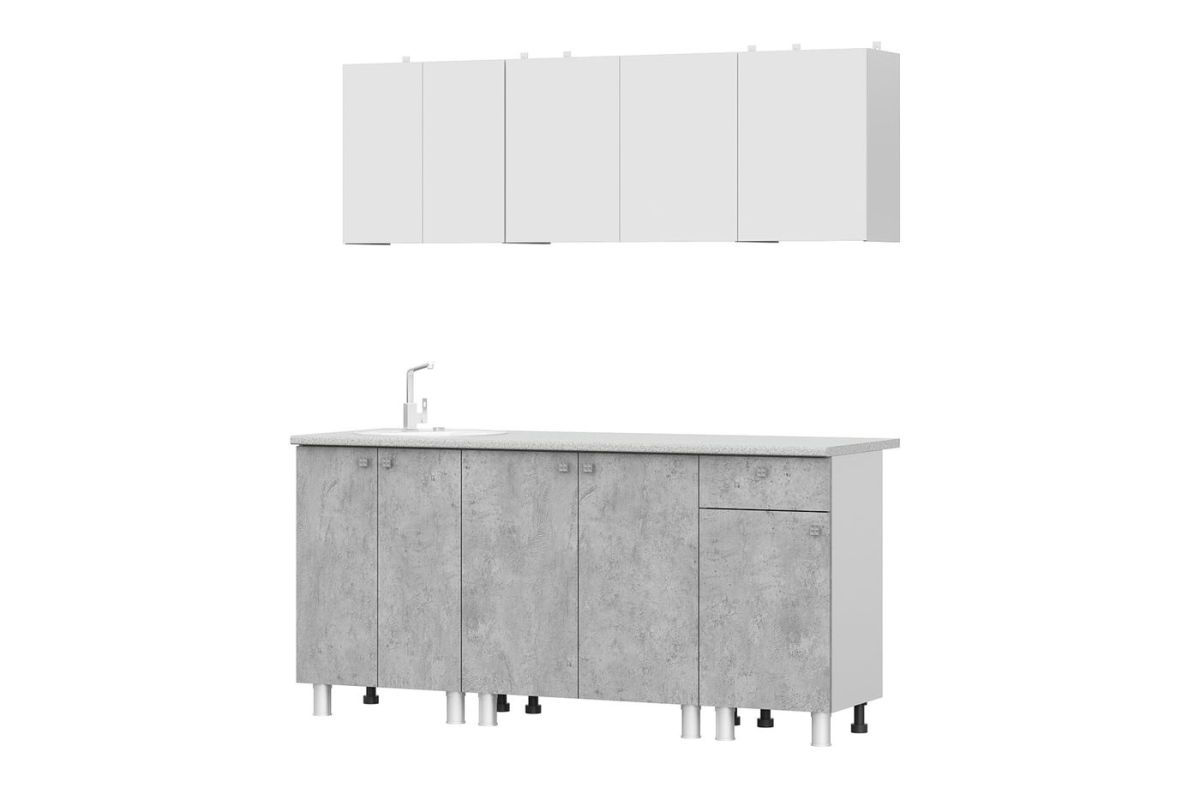 Кухонный гарнитур КГ-1 (Белый/Белый/Цемент светлый/Антарес) 1800 | фото 2