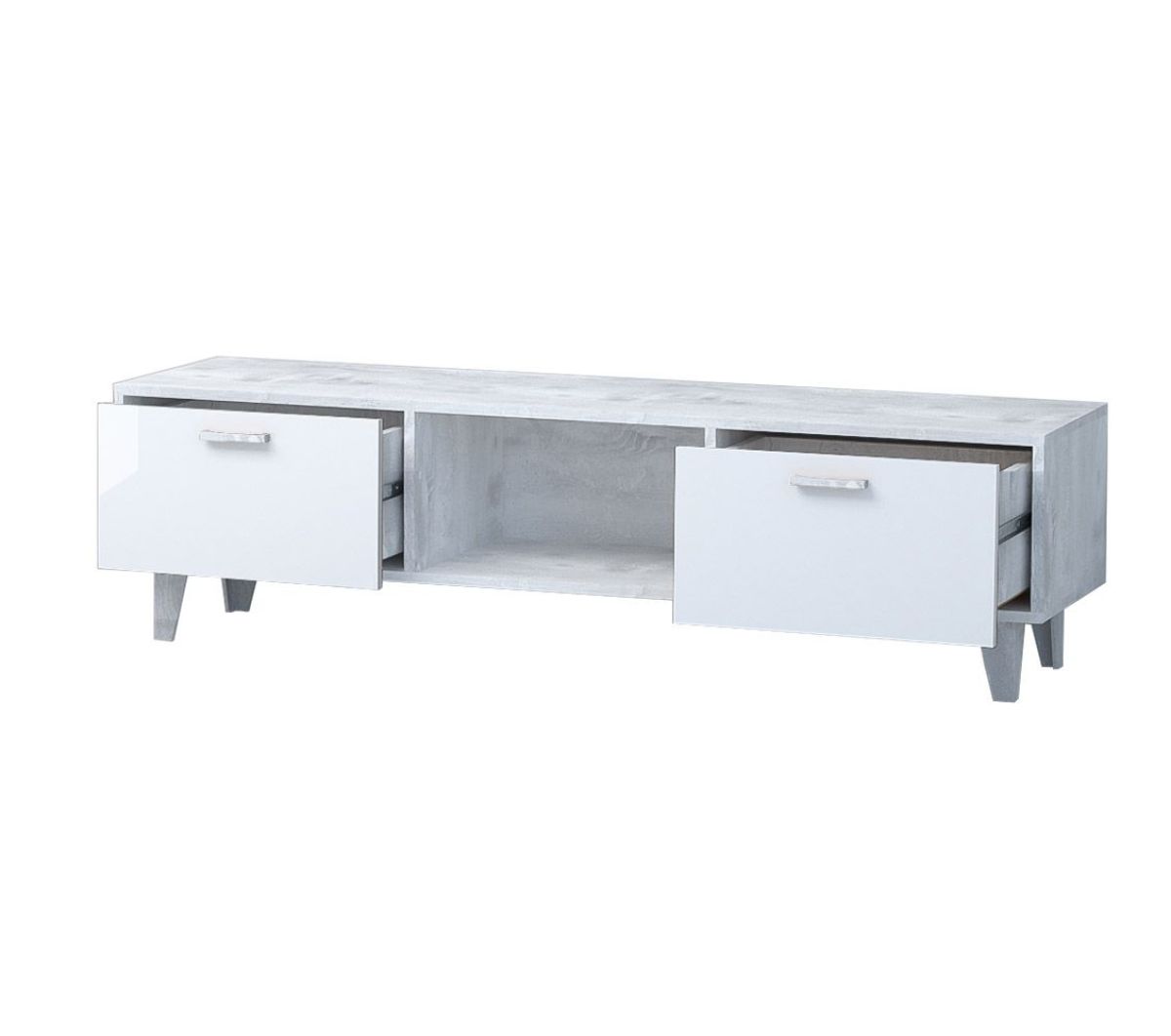 Тумба ТВ Эго Т-3 2-ящика ( на ножках) Бетон светлый/Белый глянец | фото 2