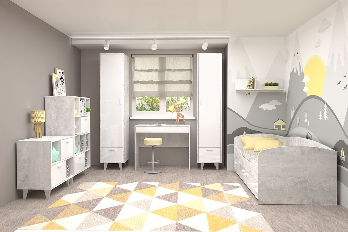 Кровать Эго арт. 016 (800*1900) Бетон светлый/Белый глянец | фото 2