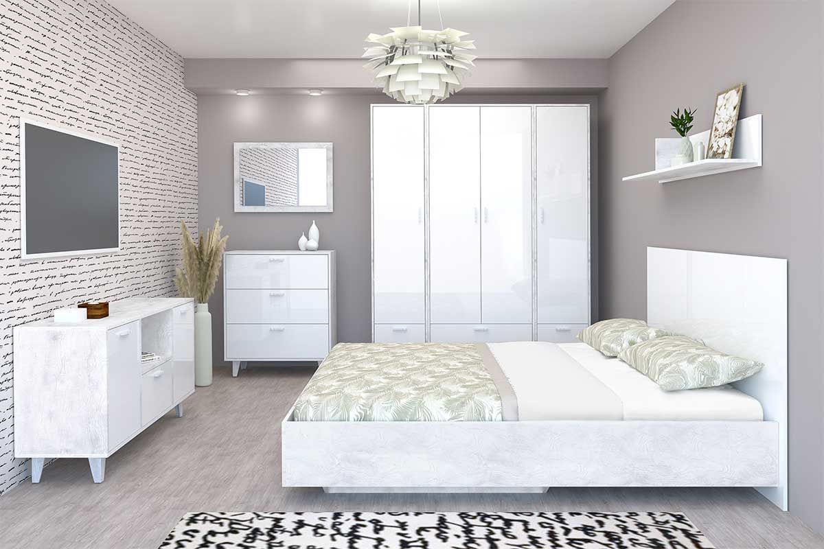 Кровать Эго арт. 031-М1 (1400*2000) Бетон светлый/Белый глянец | фото 3