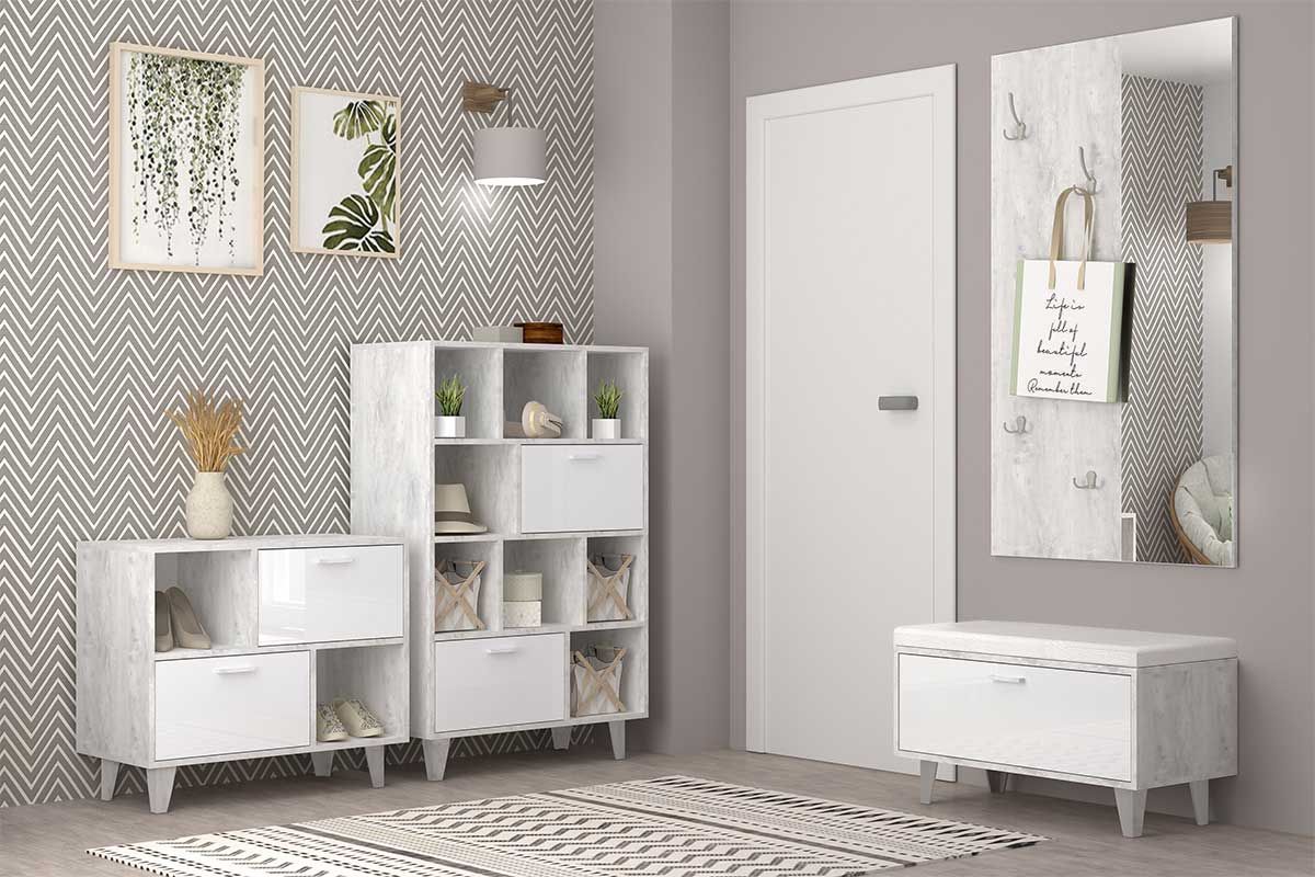 Прихожая Эго модульная (на ножках) Бетон светлый/Белый глянец | фото 2