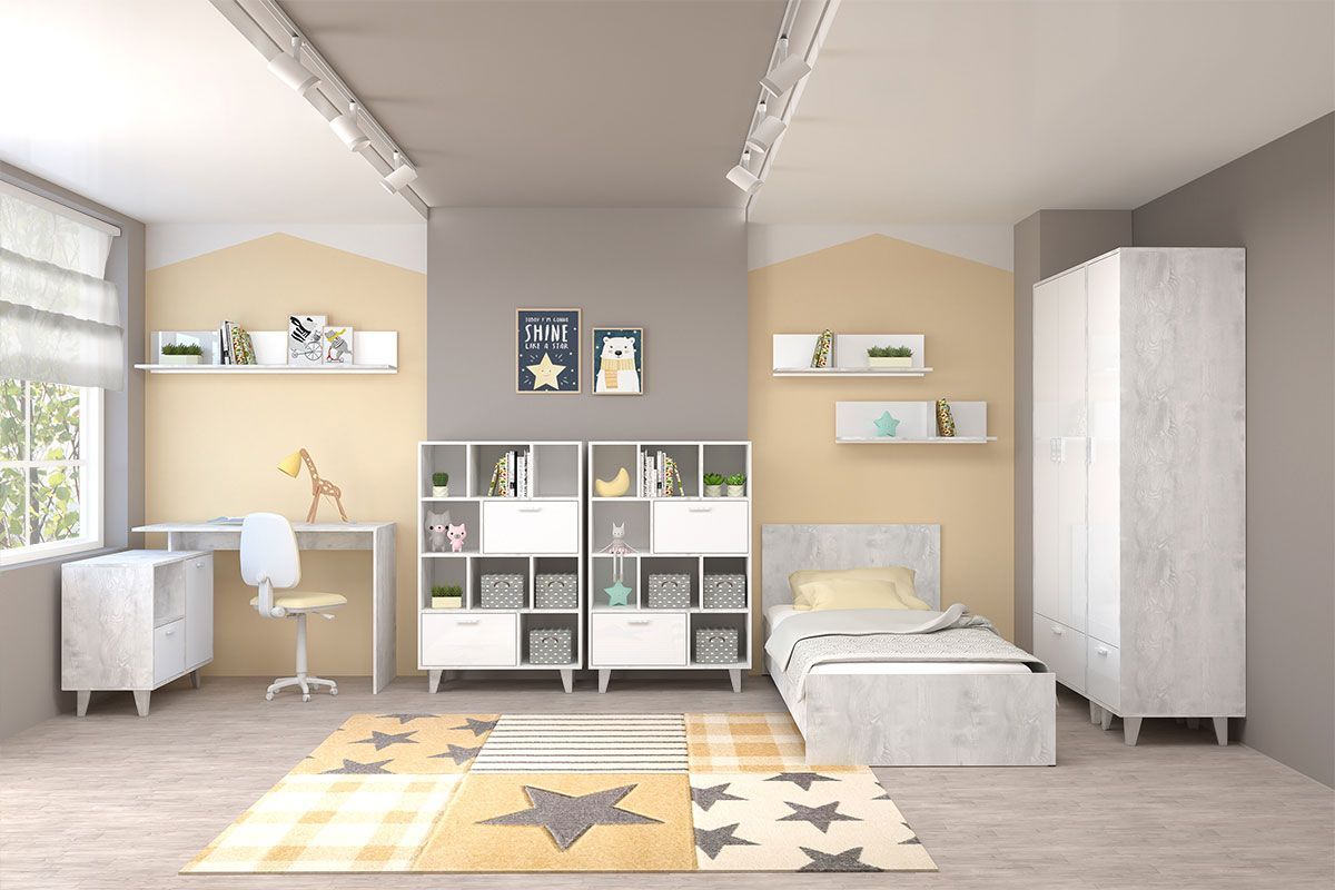 Детская Эго модульная (на ножках) Бетон светлый/Белый глянец | фото 2