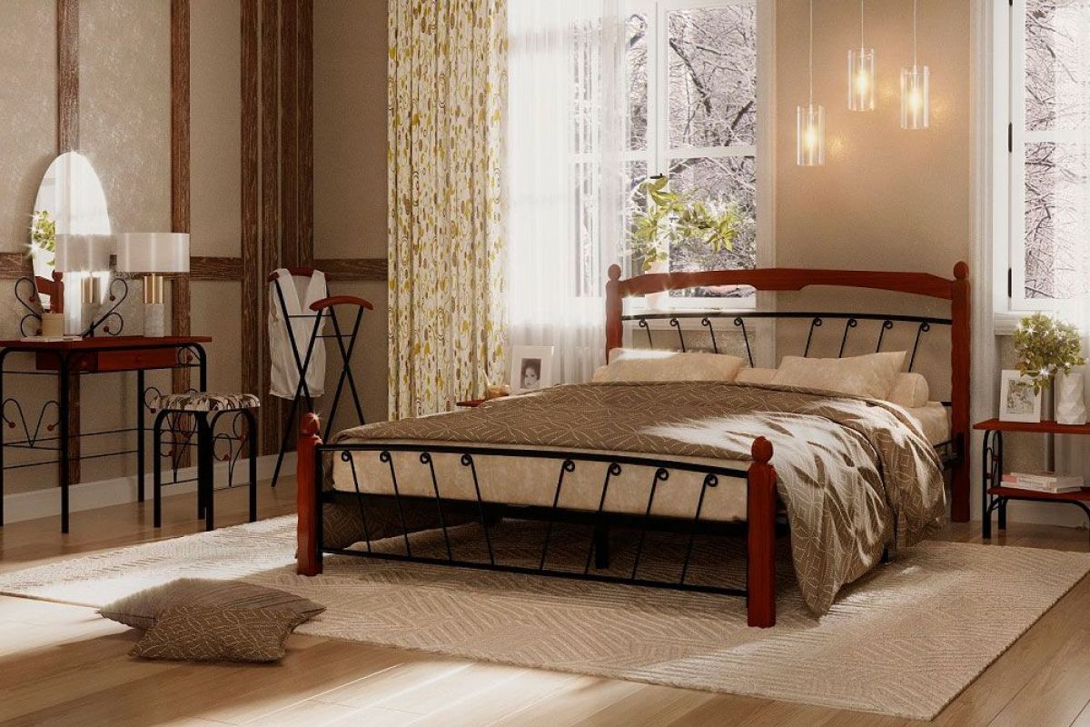 Кровать "Муза 1" КМД10  Черная (1400*2000) (ножки-махагон) с коваными изделиями | фото 3