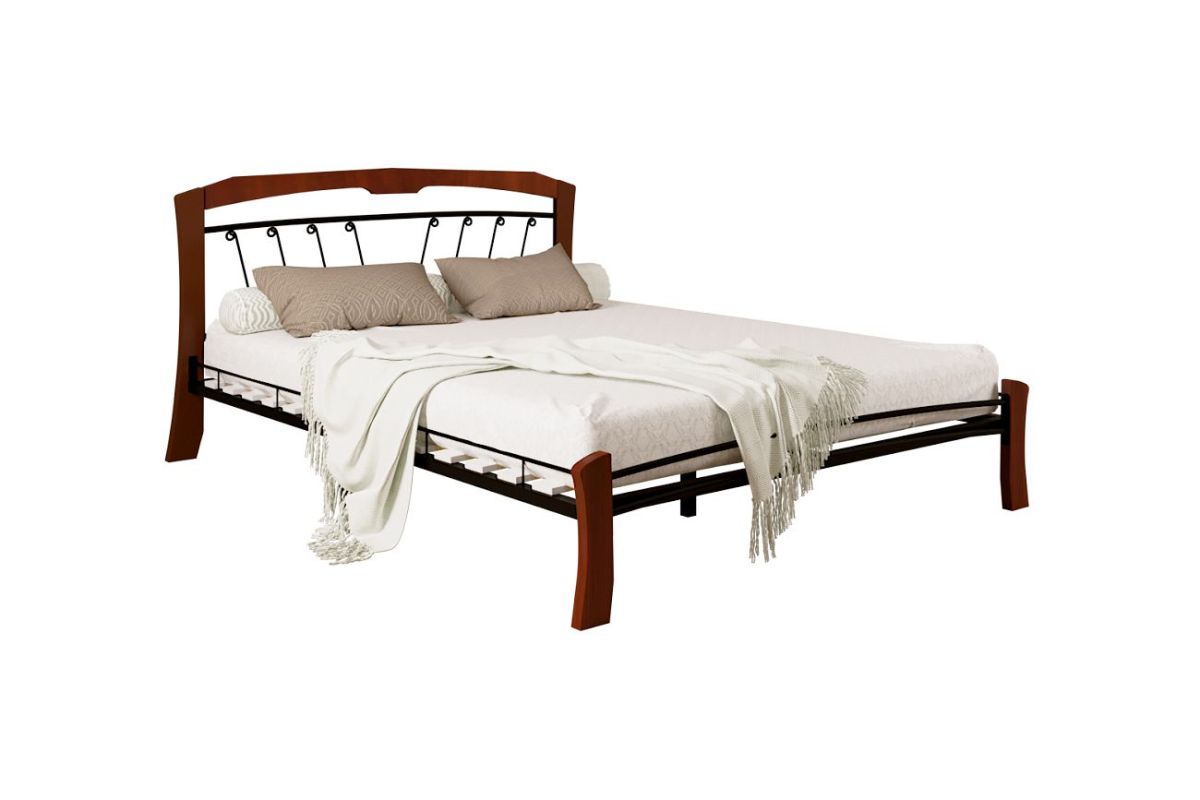 Кровать "Муза 4 Лайт" КМД9 Черная (1400*2000) (ножки-махагон) с коваными изделиями | фото 2