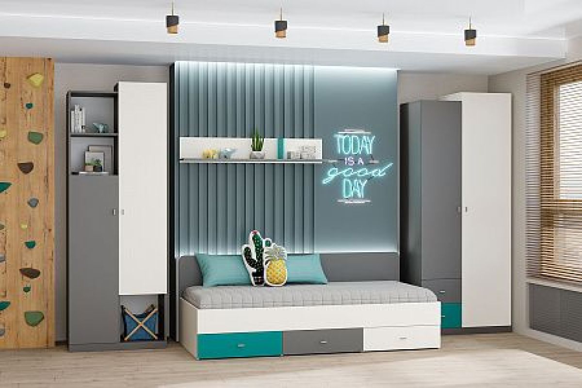 Модульная детская Клео (ЛДСП графит-миндаль-океан) | фото 2