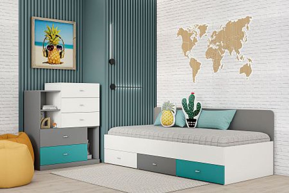 Модульная детская Клео (ЛДСП графит-миндаль-океан) | фото 5