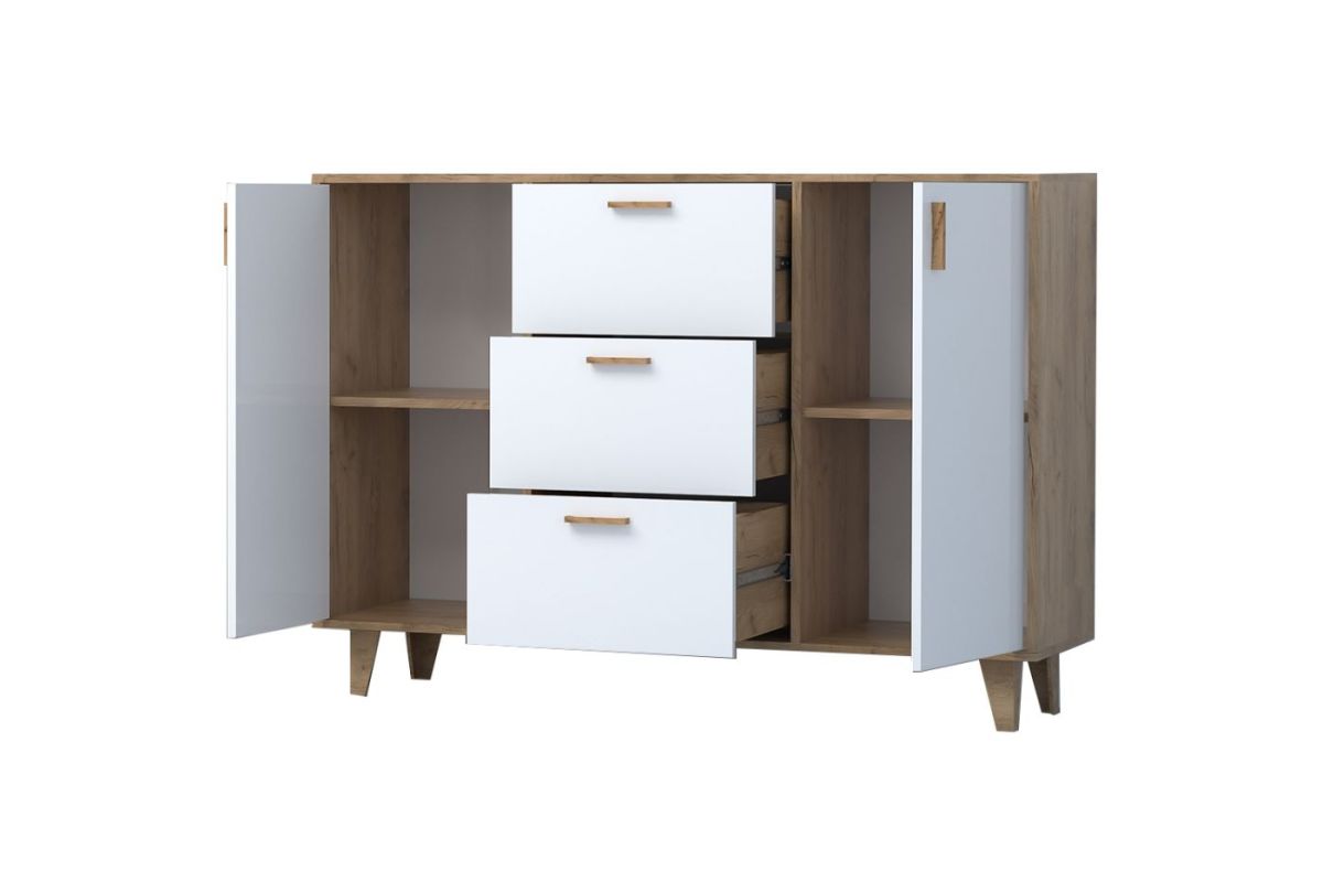 Эго К-2 Комод с 3мя ящ, 2 дв (дуб крафт золотой/белый глянец) на ножках | фото 2