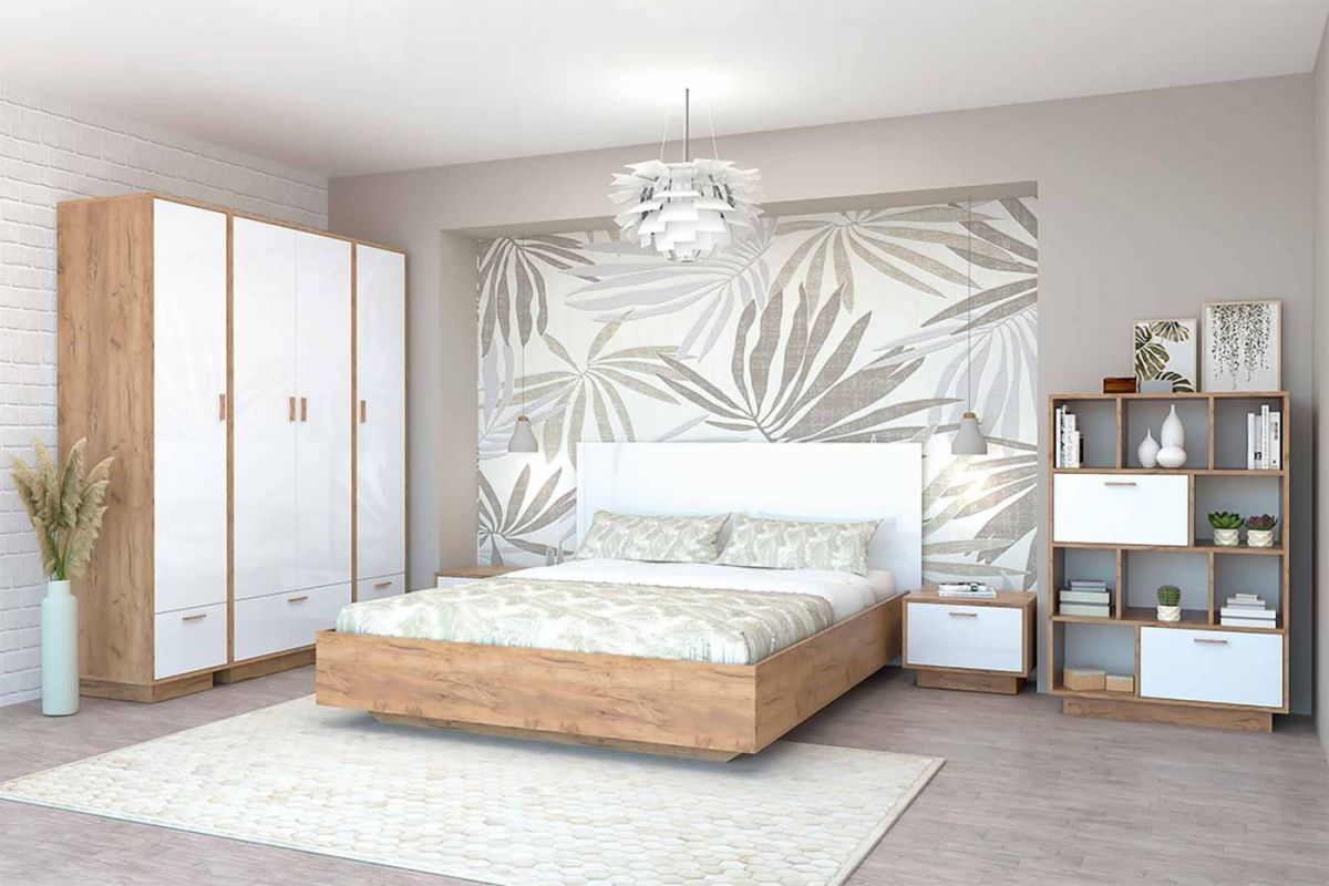 Эго Кровать 1,6 (арт.031-М1) (сп/м 1600*2000мм) (б/матр.) (дуб крафт золотой/белый глянец) | фото 2