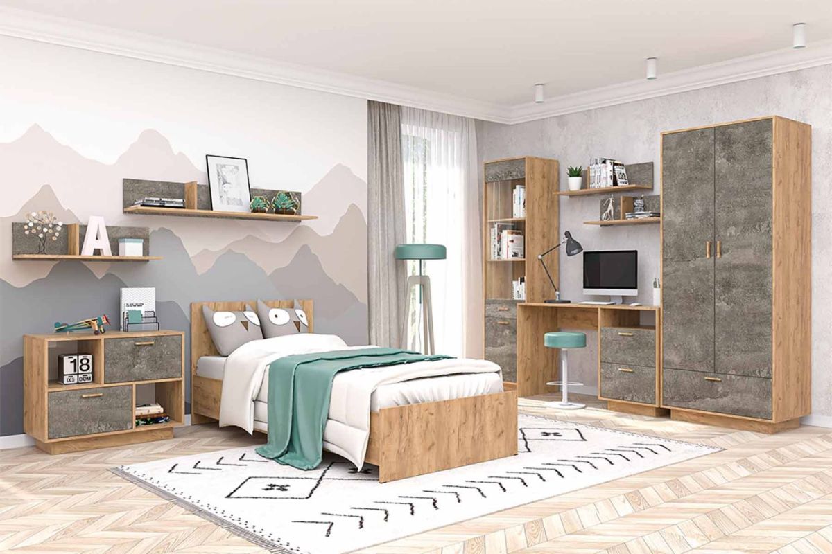 Модульная Детская Эго (дуб крафт золотой/камень темный) цоколь | фото 2