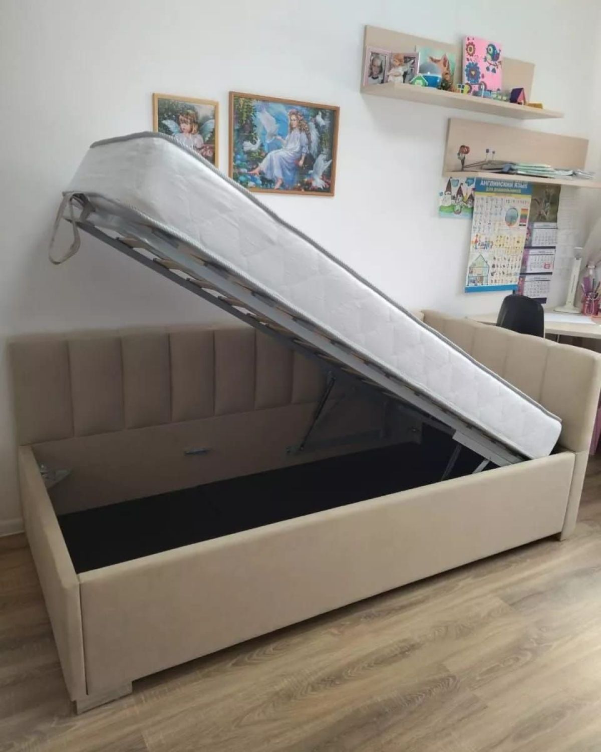 Кровать угловая Лэсли интерьерная +основание/ПМ/бельевое дно (80х200) | фото 4