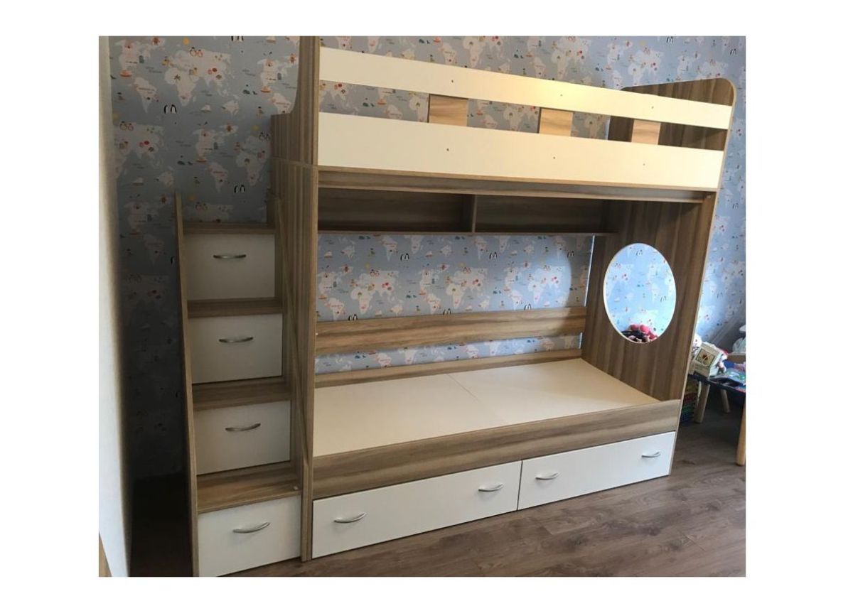 Кровать 2-х ярусная Юниор 1 + бортик (800*1900) Белое дерево, Анкор темный, Венге, Дуб сонома | фото 14