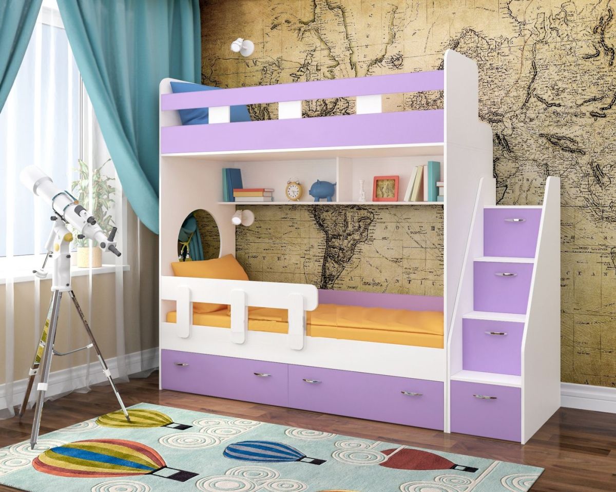 Кровать 2-х ярусная Юниор 1 + бортик (800*1900) Белое дерево, Анкор темный, Венге, Дуб сонома | фото 6