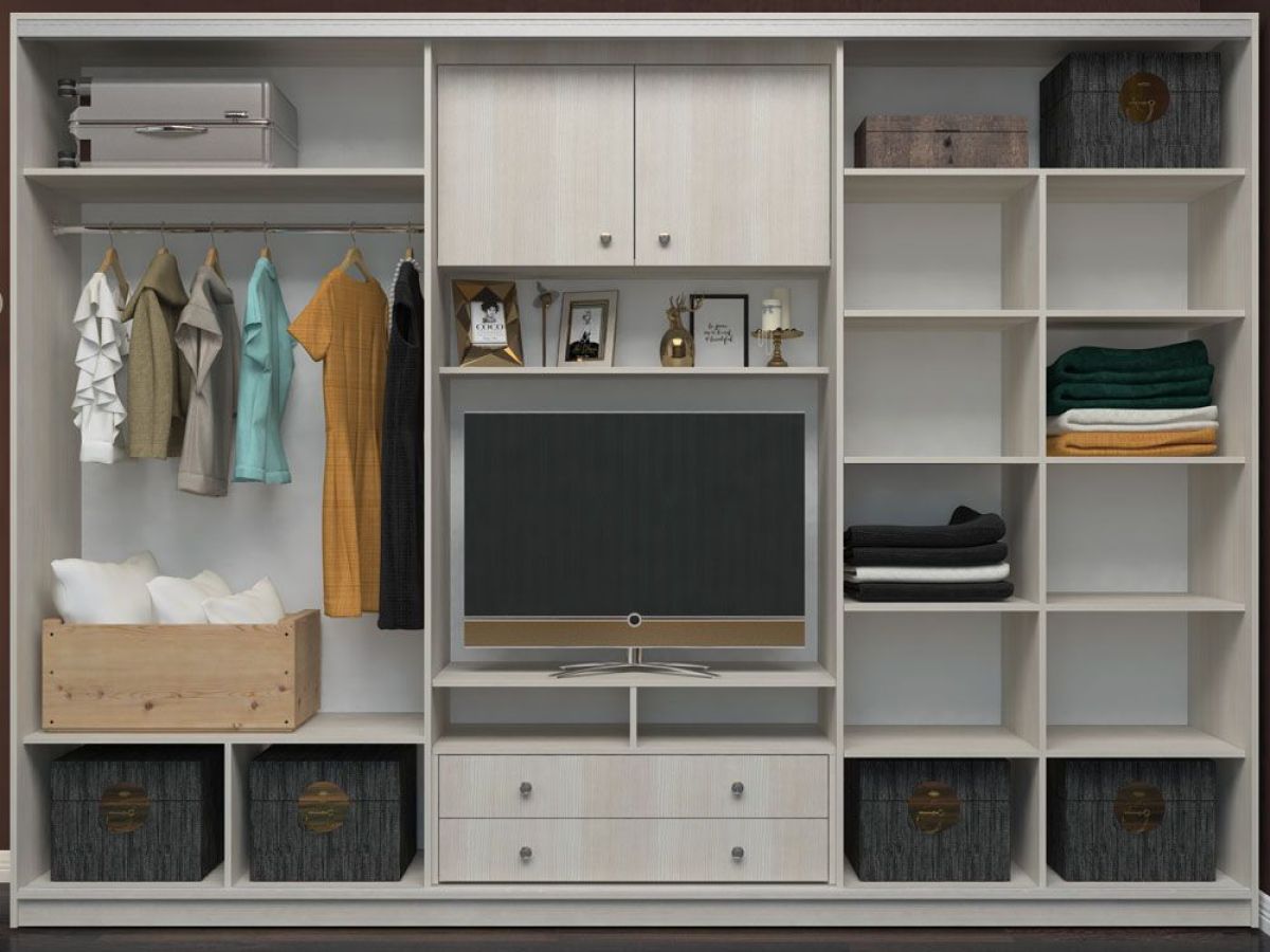 Шкаф-купе Валерия с нишей под ТВ 3000 ЛДСП/Зеркало/ЛДСП (Монорельс) ЛДСП 2 кат. | фото 2