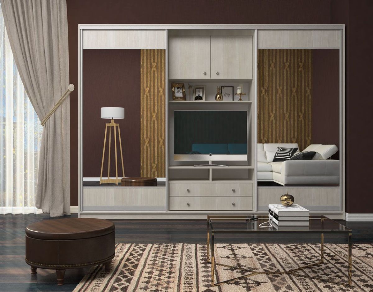 Шкаф-купе Валерия с нишей под ТВ 3000 ЛДСП/Зеркало/ЛДСП (Монорельс) ЛДСП 2 кат. | фото 5