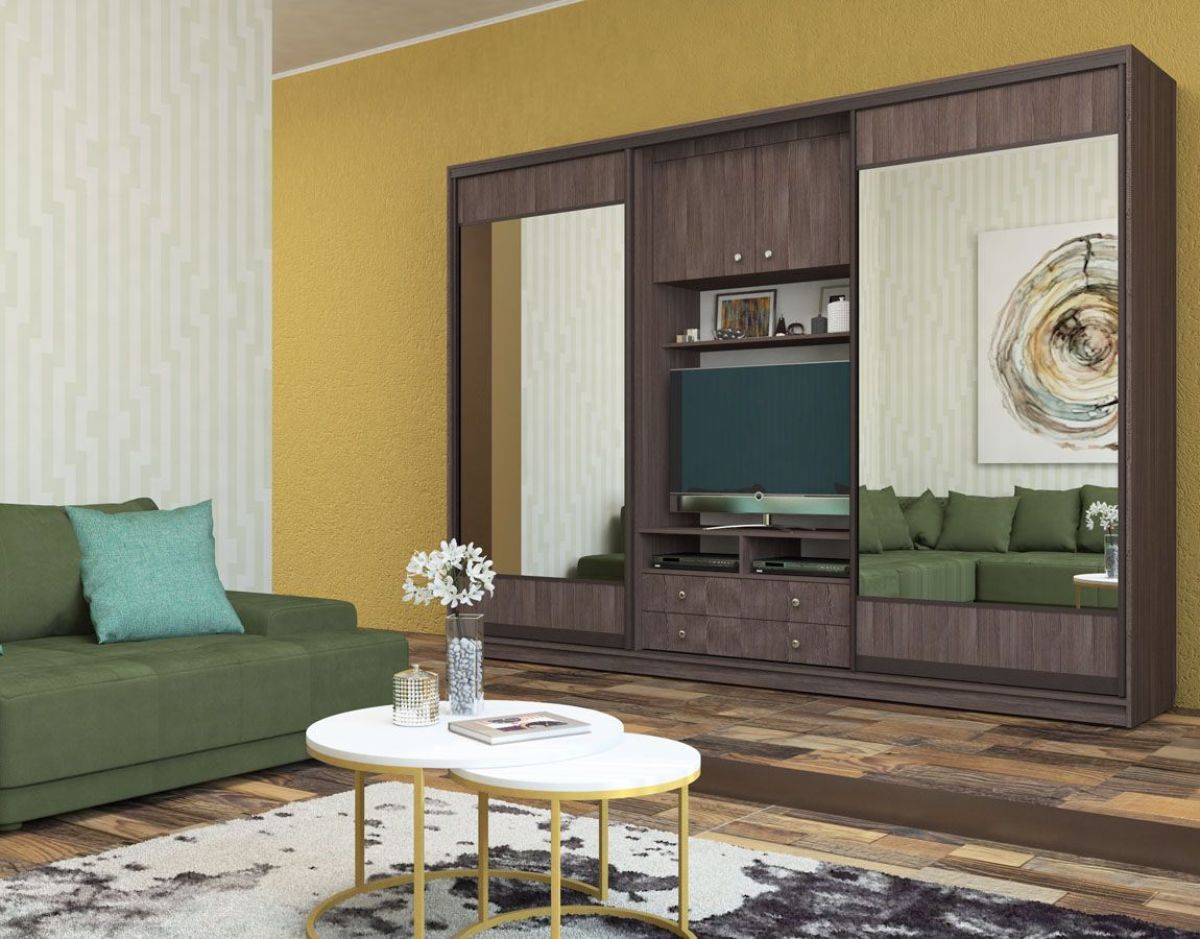 Шкаф-купе Валерия с нишей под ТВ 3000 ЛДСП/Зеркало/ЛДСП (Монорельс) ЛДСП 2 кат. | фото 6