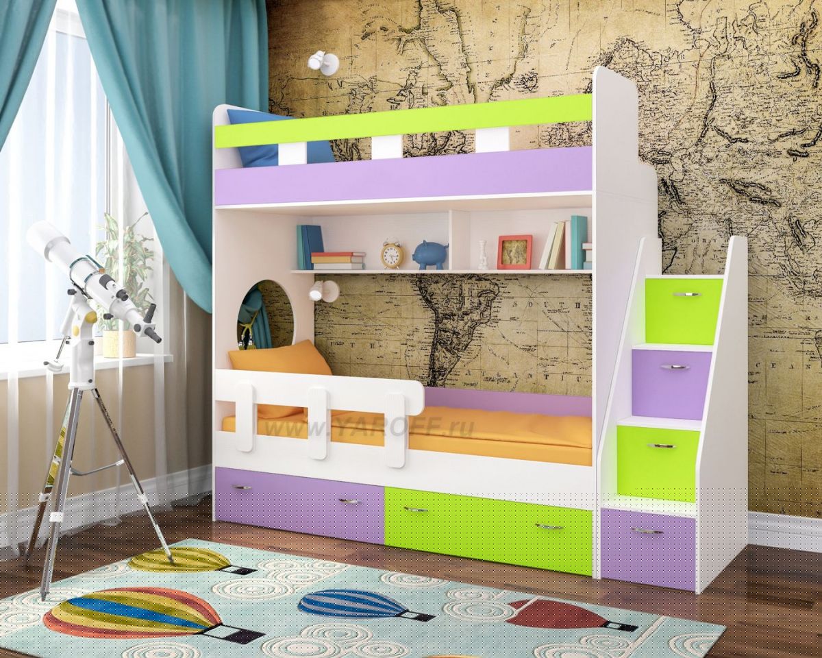 Кровать 2-х ярусная Юниор 1 без бортика (800*1900) Винтерберг, Дуб молочный, Ясень | фото 11