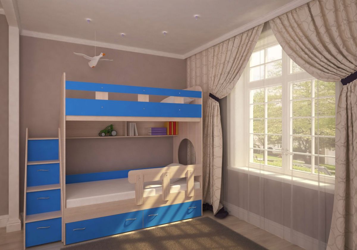 Кровать 2-х ярусная Юниор 1 без бортика (800*1900) Винтерберг, Дуб молочный, Ясень | фото 7