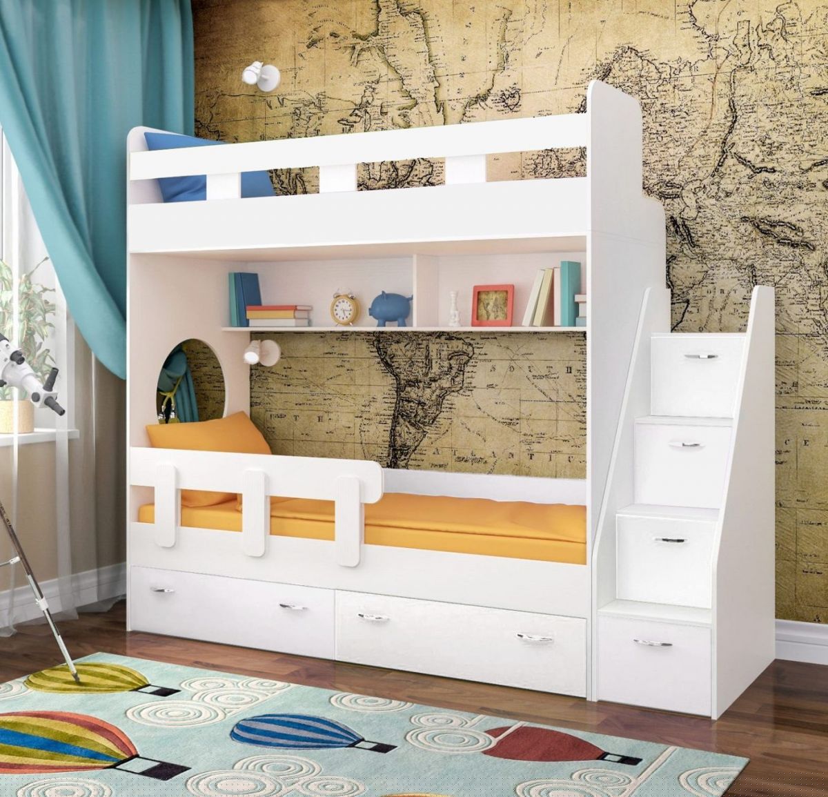 Кровать 2-х ярусная Юниор 1 + бортик (800*1900) Винтерберг, Дуб молочный, Ясень | фото 15