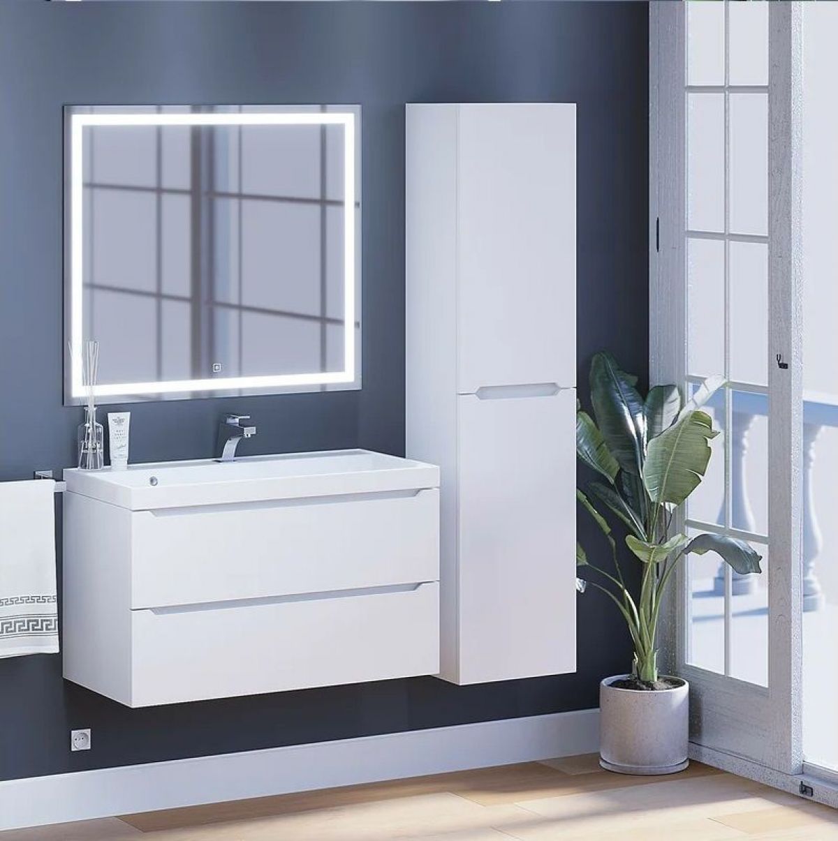 Тумба под раковину Uperwood Tanos 100 см, подвесная, белая матовая | фото 11