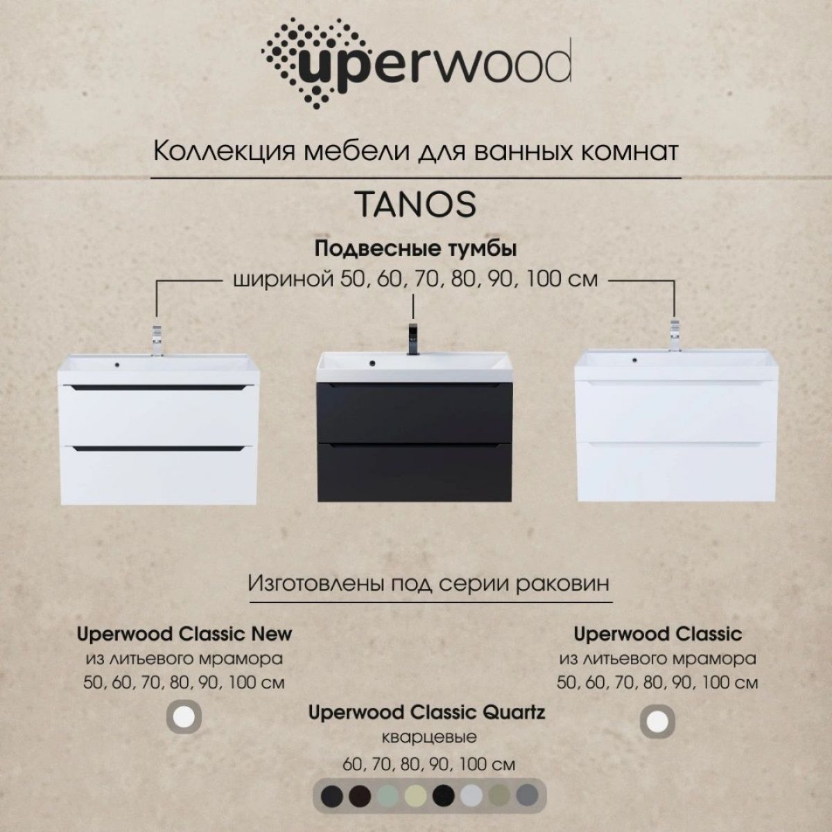 Тумба под раковину Uperwood Tanos 100 см, подвесная, белая/графит | фото 12