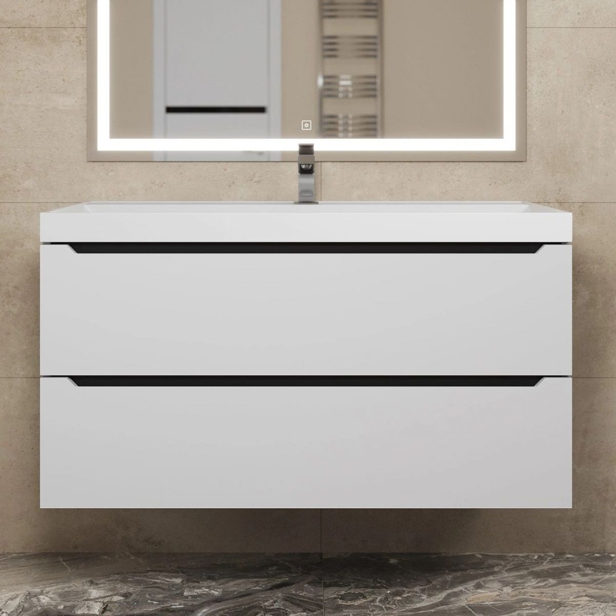 Тумба под раковину Uperwood Tanos 100 см, подвесная, белая/графит | фото 8