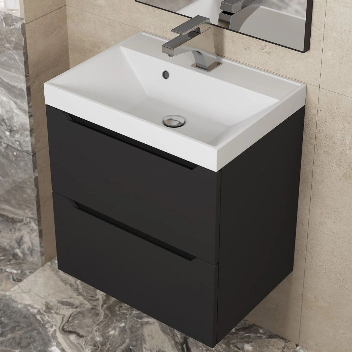 Тумба под раковину Uperwood Tanos 50 см, подвесная, черная матовая | фото 9