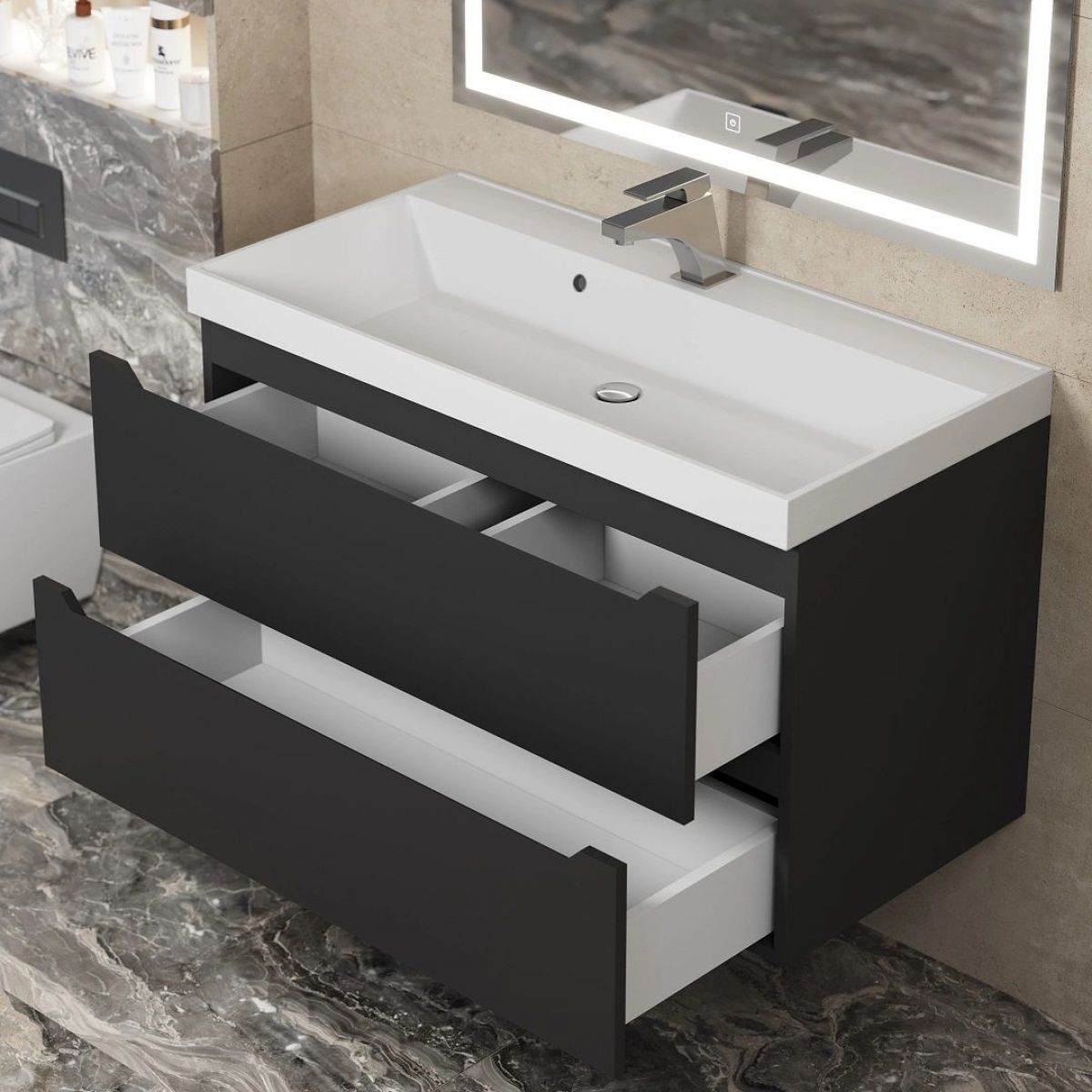 Тумба под раковину Uperwood Tanos 90 см, подвесная, черная матовая | фото 10