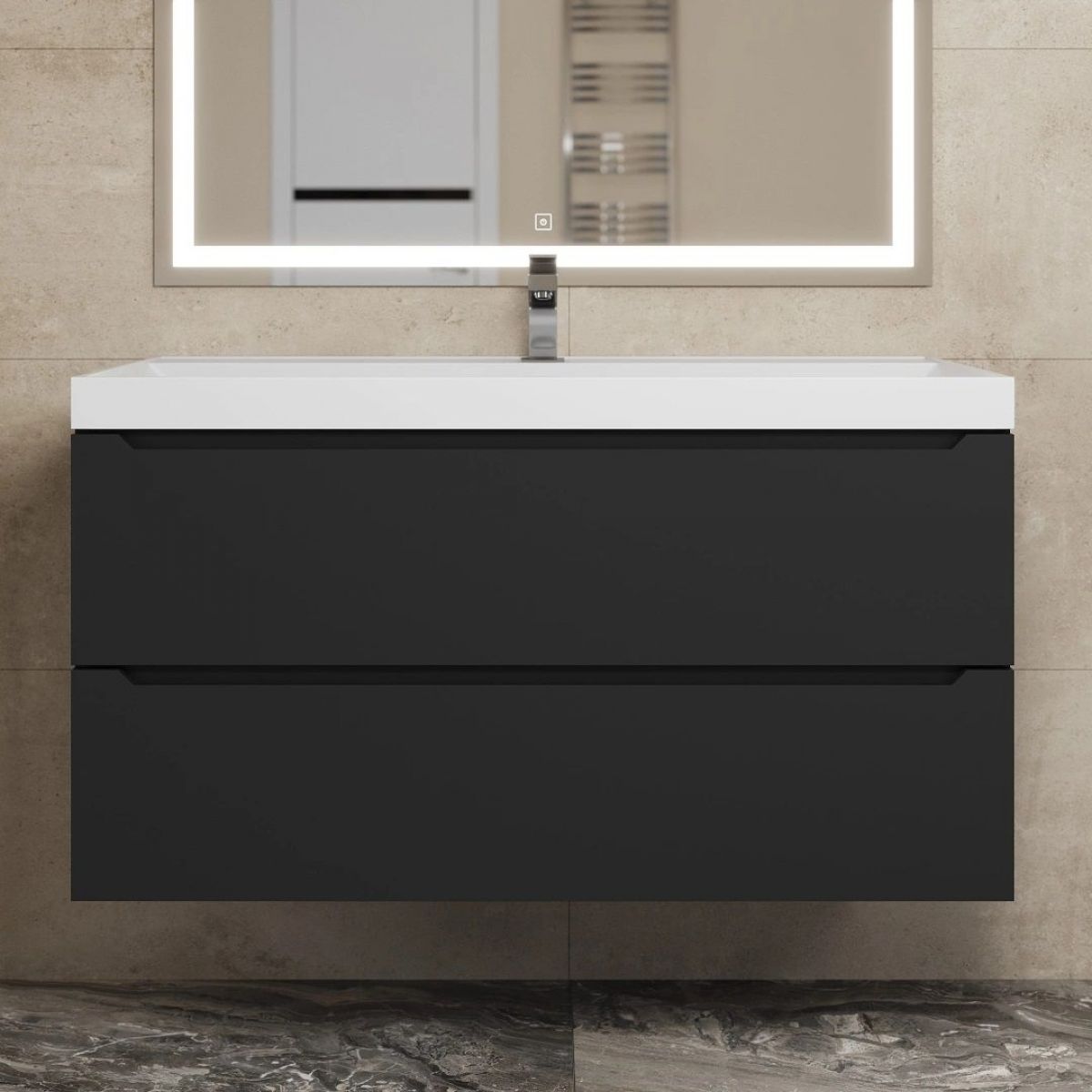 Тумба под раковину Uperwood Tanos 100 см, подвесная, черная матовая | фото 9