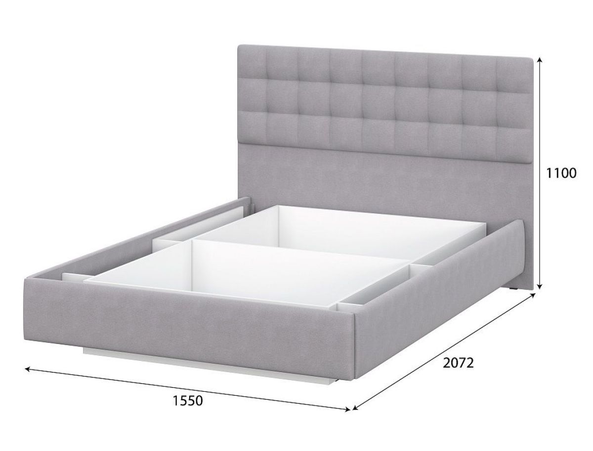 Кровать двойная №2 (универсальная 1.4х2.0) Серия 2 + основание с ПМ (Белый/Серый ткань/Квадро Серый ткань) | фото 4