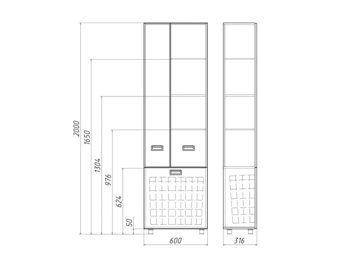 Пенал напольный Cube 60 без ящика с корзиной для белья Домино (DC5014P) | фото 3