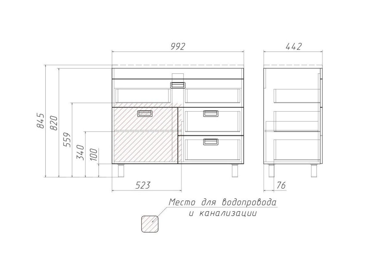 Тумба под умывальник Elen 100 Cube с 3 верхними ящиками В3 Домино (DC5001T) | фото 3