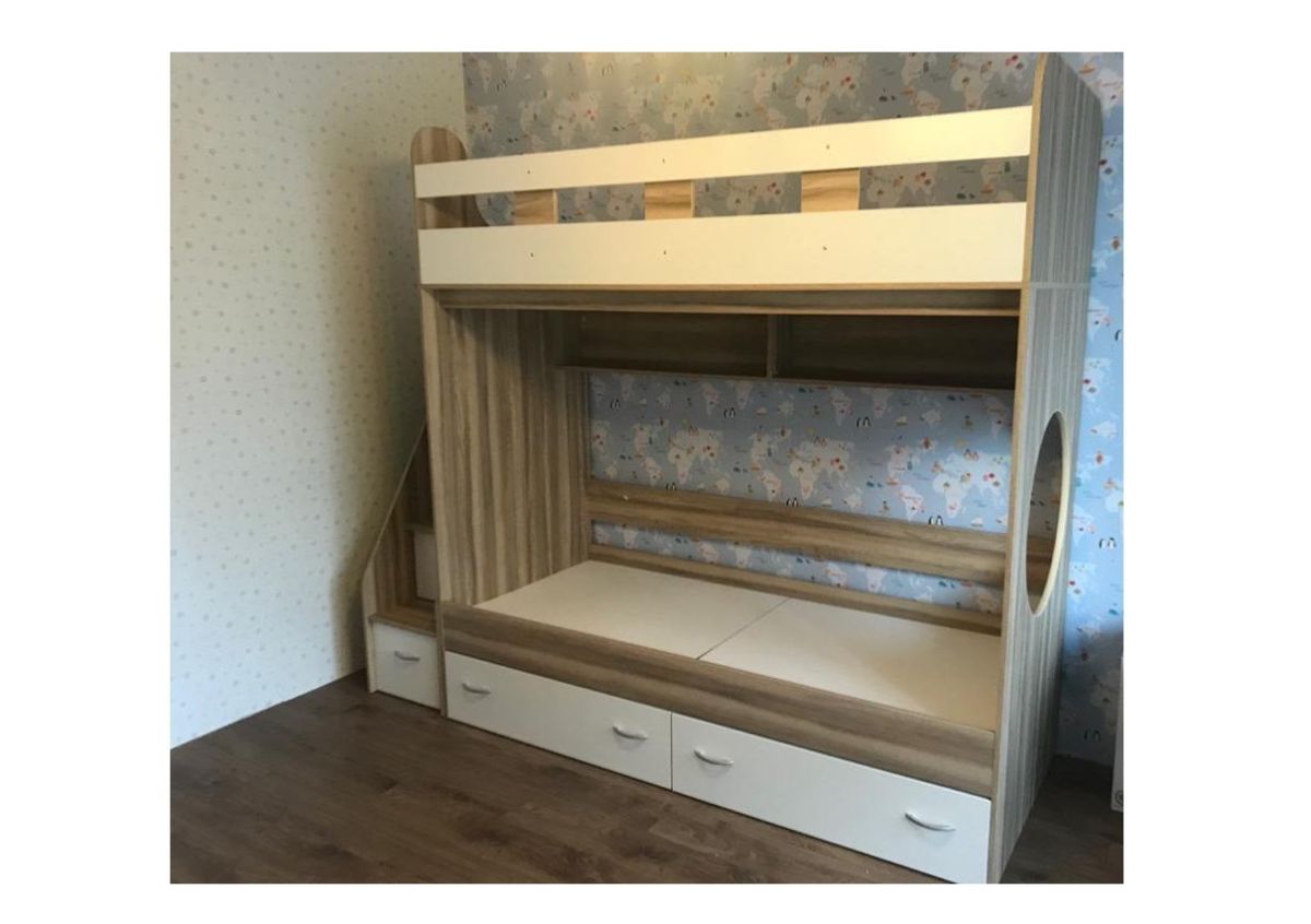 Кровать 2-х ярусная Юниор 1 без бортика (800*1900) Белое дерево, Анкор темный, Венге, Дуб сонома | фото 14