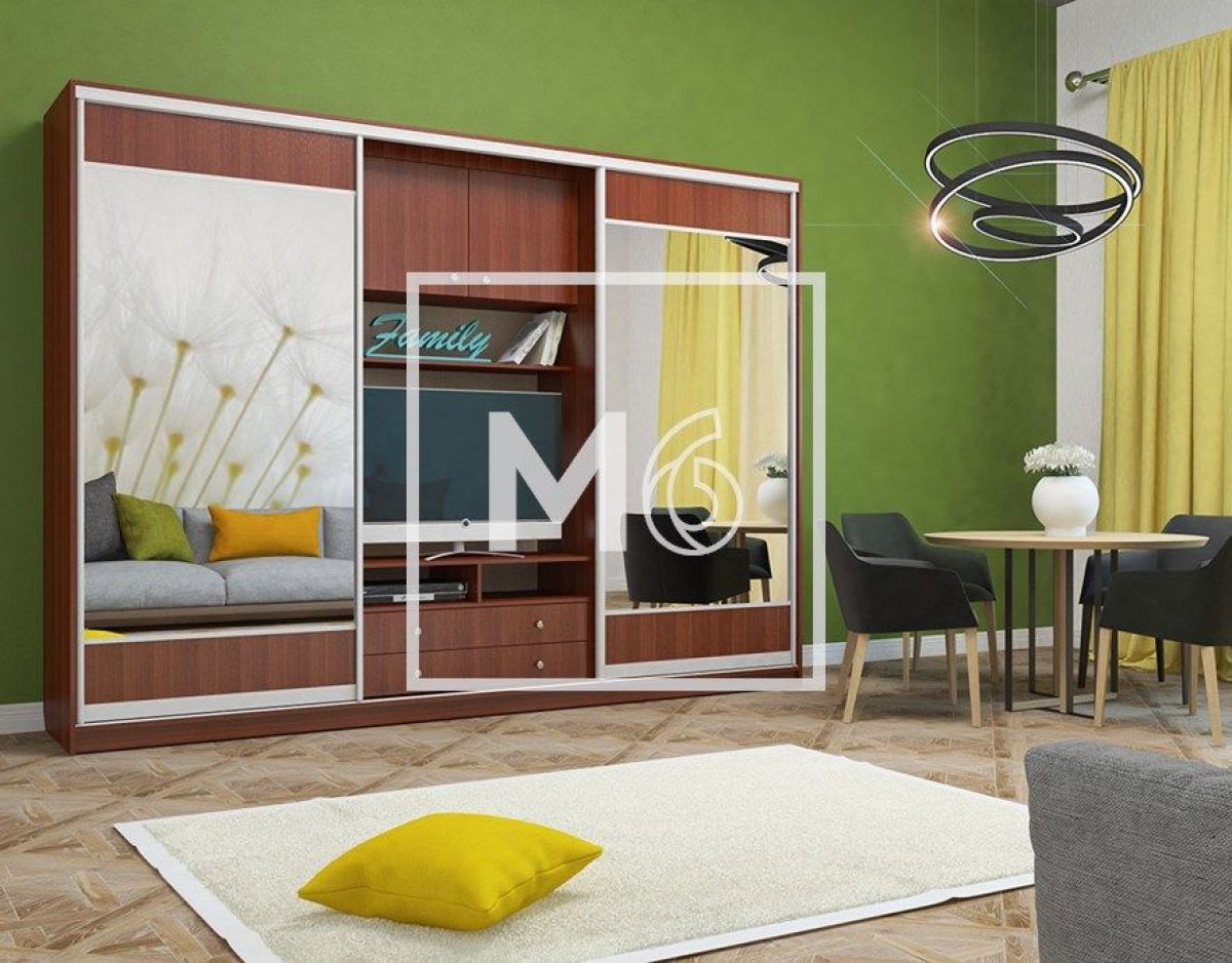 Шкаф-купе Валерия с нишей под ТВ 2800 (Монорельс) ЛДСП/Зеркало/ЛДСП (ЛДСП 1 кат.) | фото 6