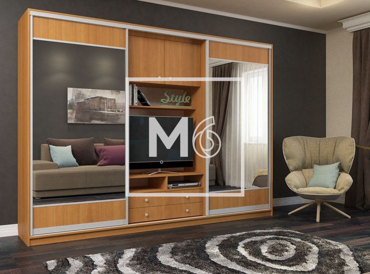 Шкаф-купе Валерия с нишей под ТВ 2800 (Монорельс) ЛДСП/Зеркало/ЛДСП (ЛДСП 1 кат.) | фото 7