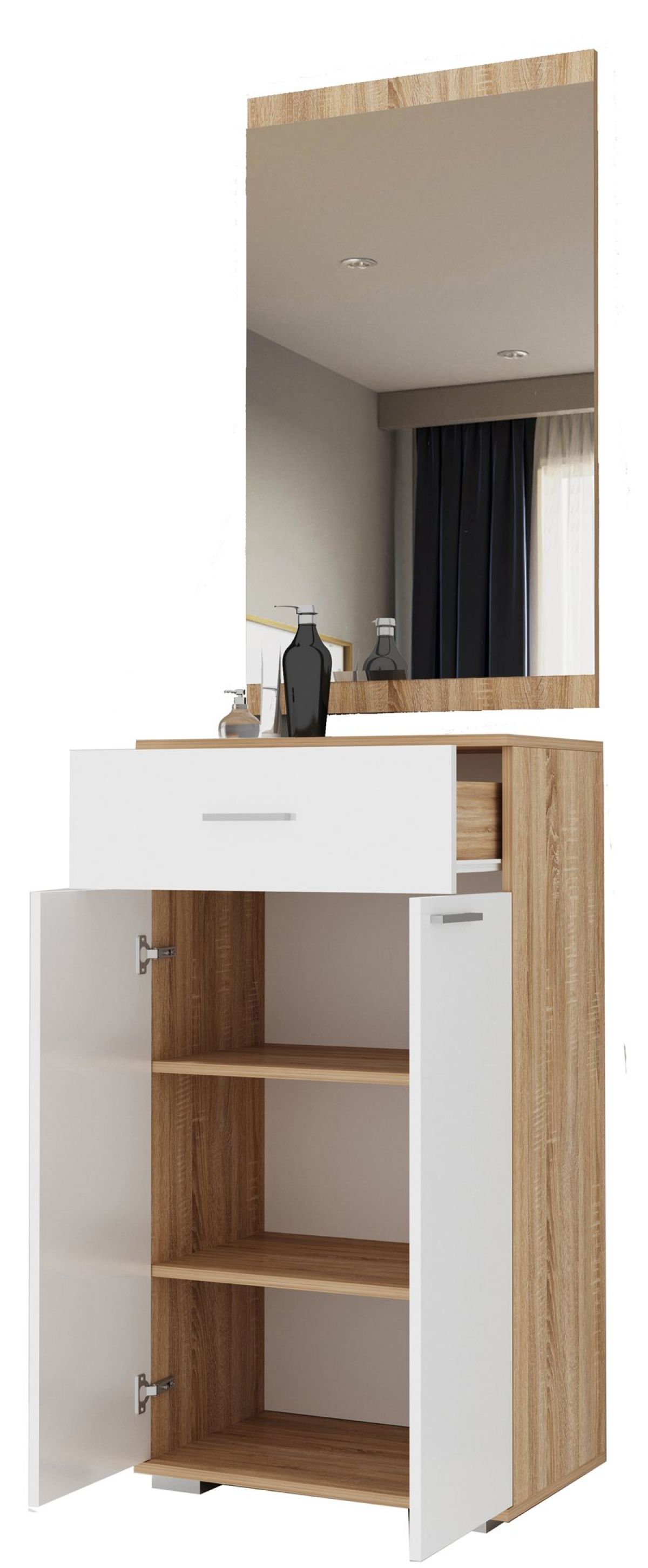 ИТАЛИЯ ТК-600 Тумба комби + З-600 Зеркало (Дуб сонома/Белый глянец) | фото 2