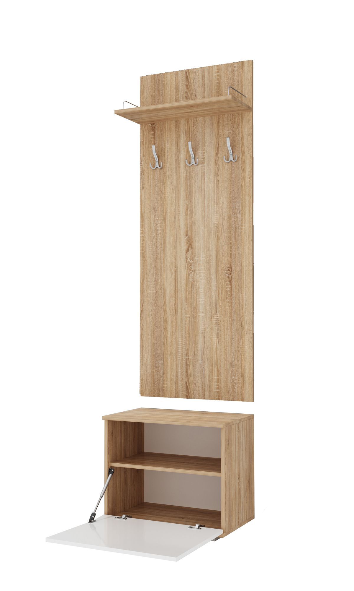 ИТАЛИЯ Прихожая Вешалка В-600/Обувница О-600 Дуб сонома/Белый глянец | фото 2