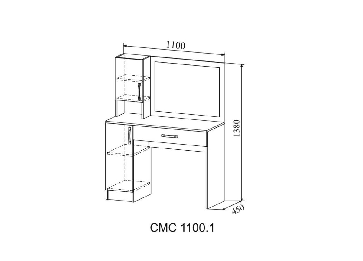 СОФИ Стол макияжный СМС 1100.1 с зеркалом (дуб сонома/белый) | фото 2